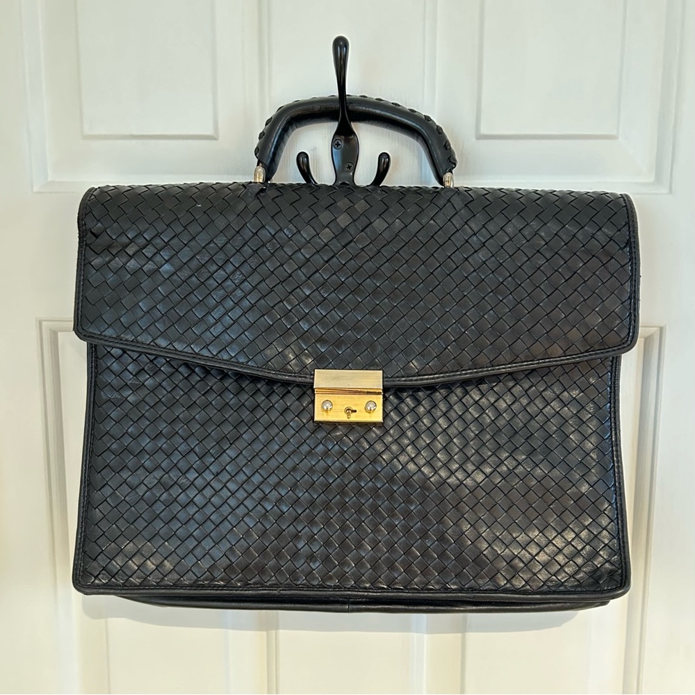 Vintage Intrecciato Basket-Weave Leather Briefcase